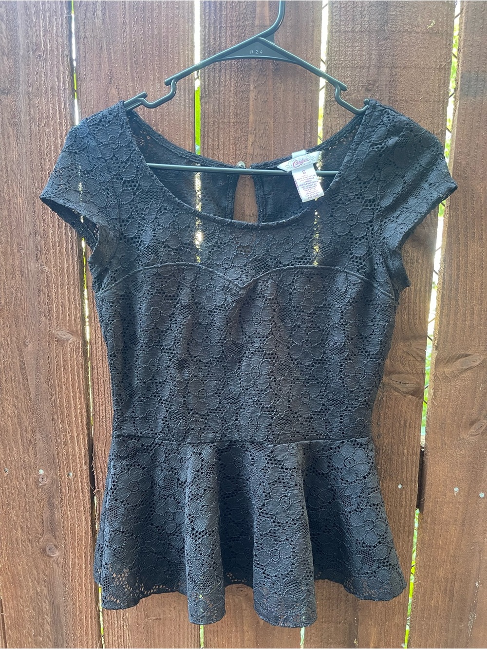 Candies Y2k 2000s Style Peplum Goth Lace Office Top w Cap Sleeve Sz Small